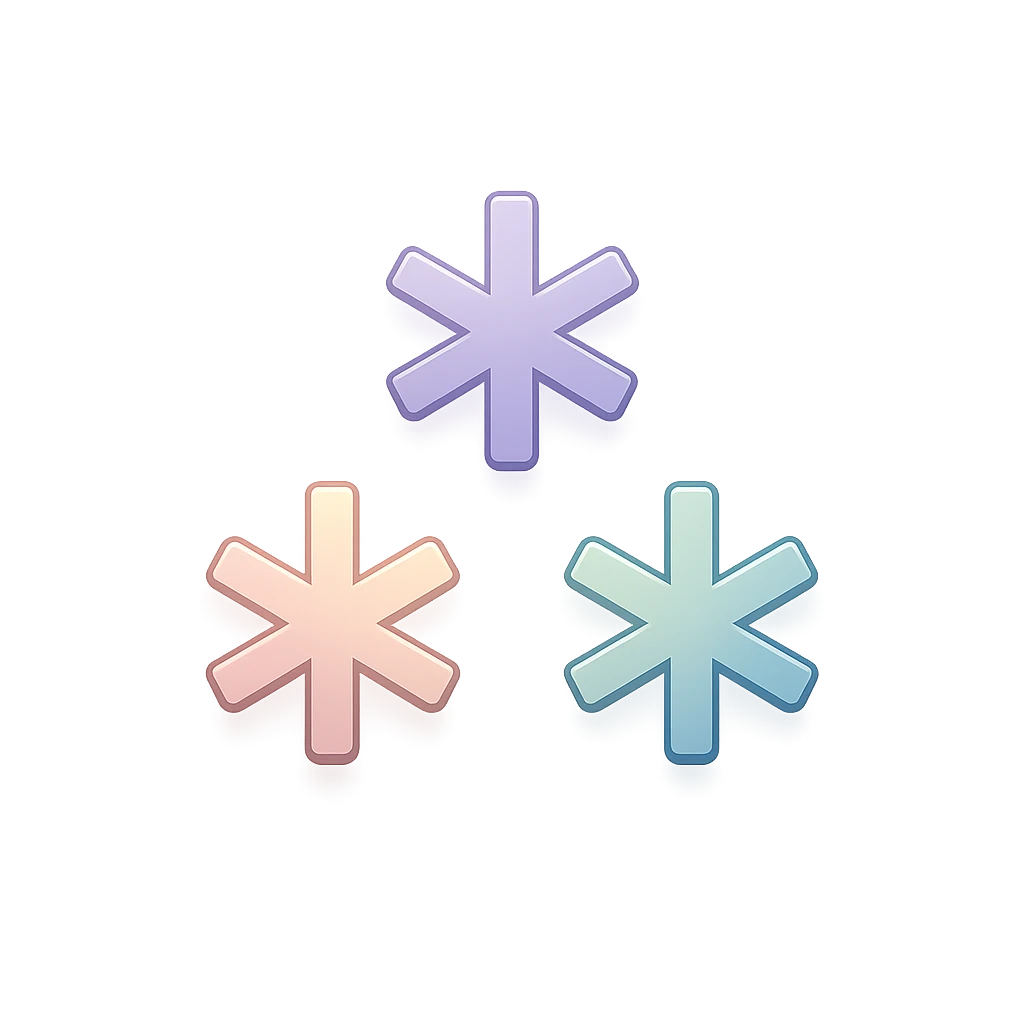 The Dinkus logo: three glowing pastel asterisks arranged in a triangle