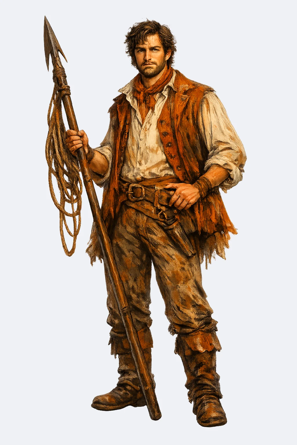 Ishmael, the narrator of Moby-Dick, a young sailor holding a harpoon